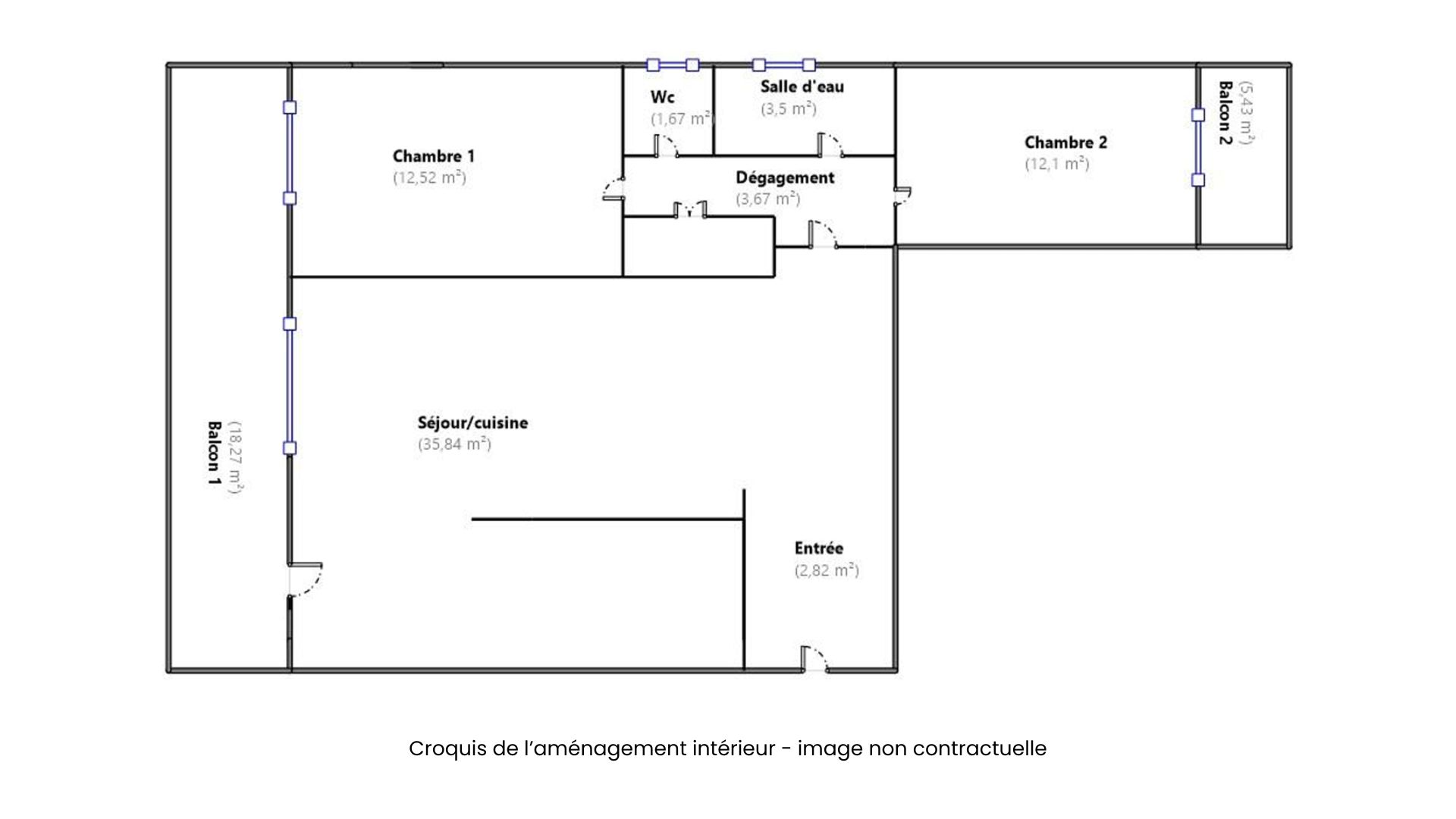 croquis de l'aménagement intérieur - image non contractuelle